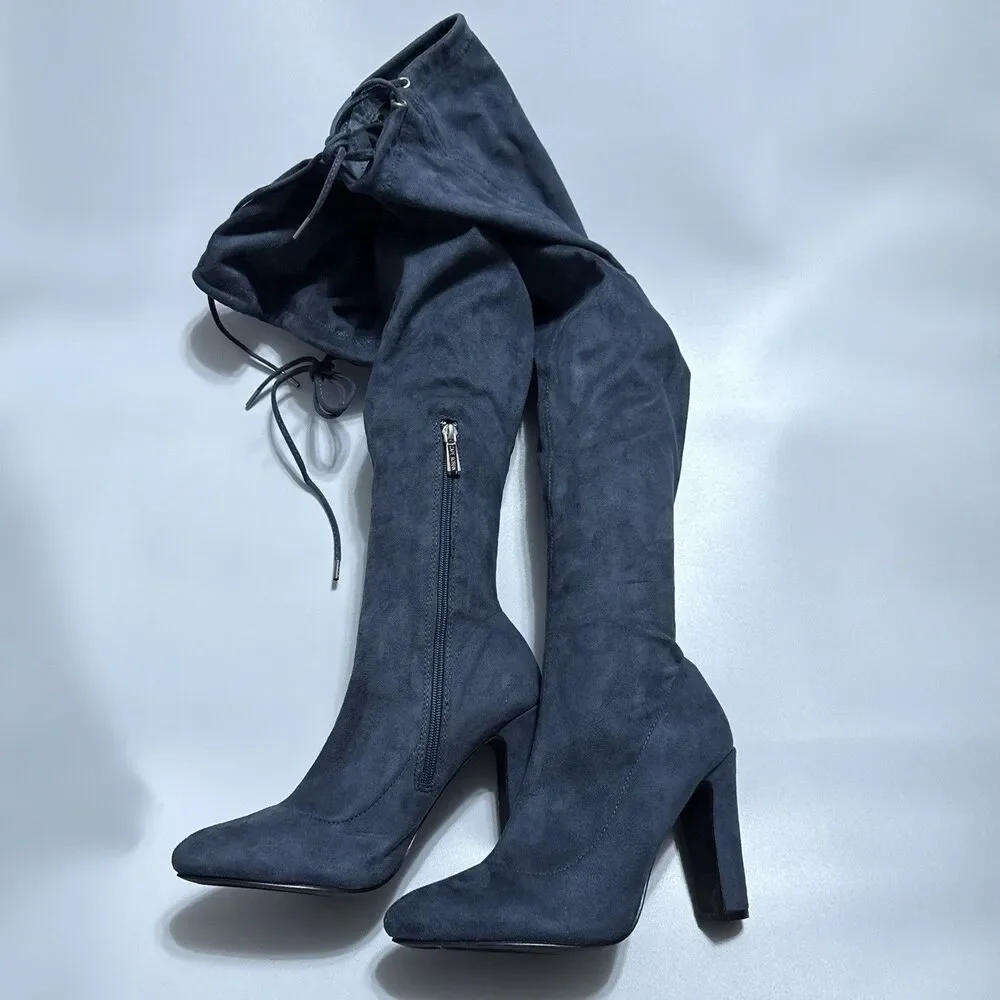 Cape Robbins Chunky Heel Over The Knee Boots Stretchy Suede Womens US 8.5M